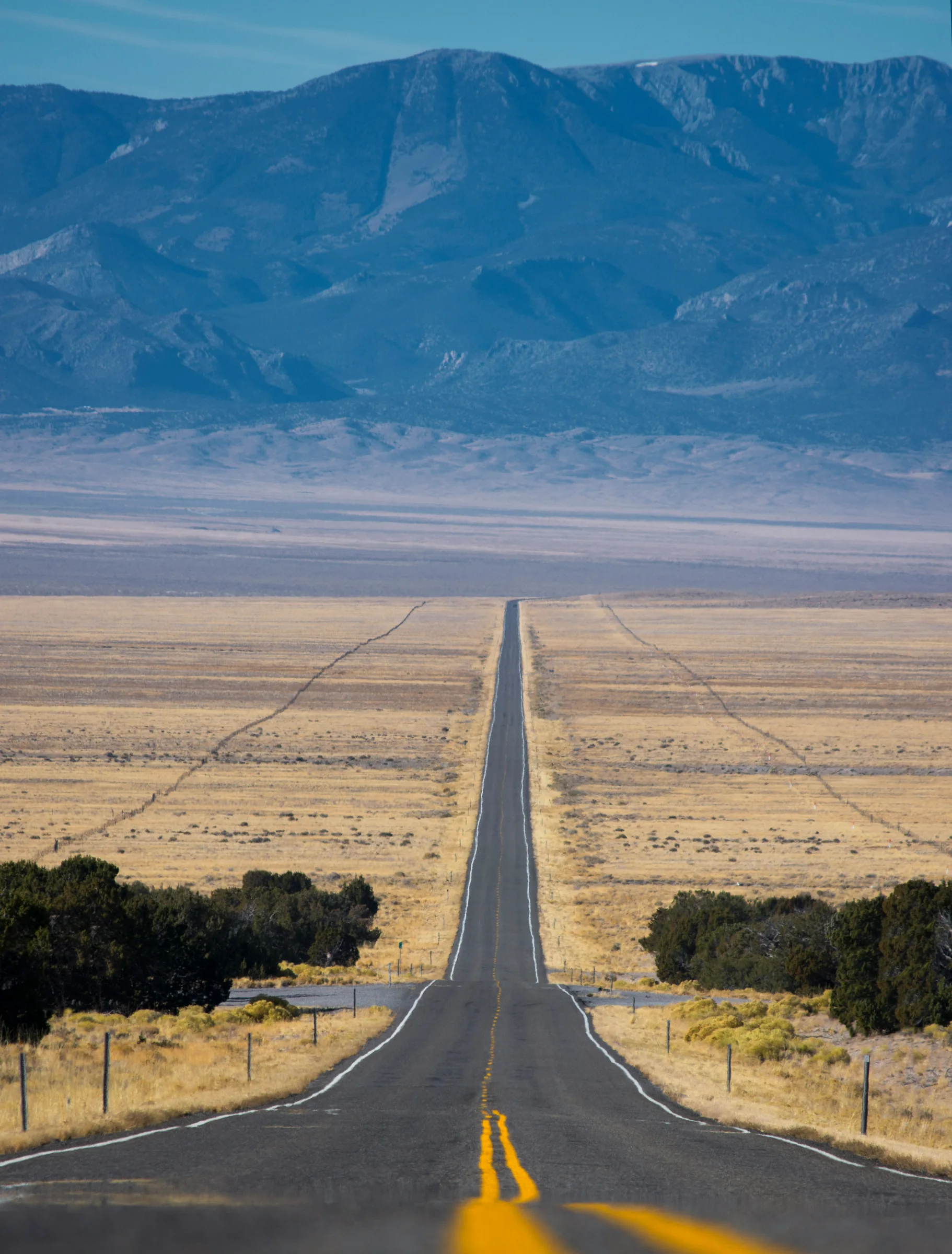 Highway running toward a Great Basin range