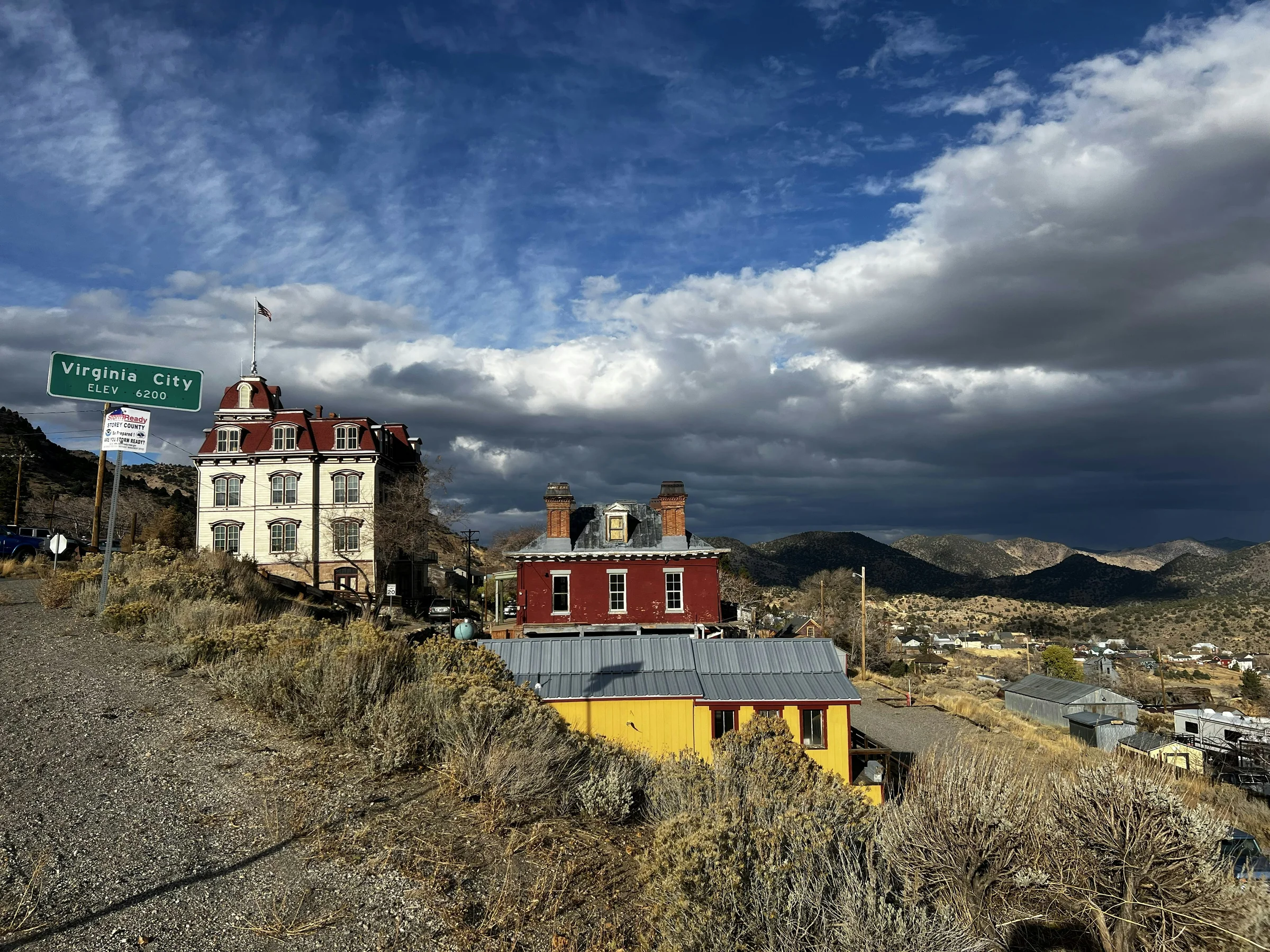 Virginia City, Storey County, under a storm sky