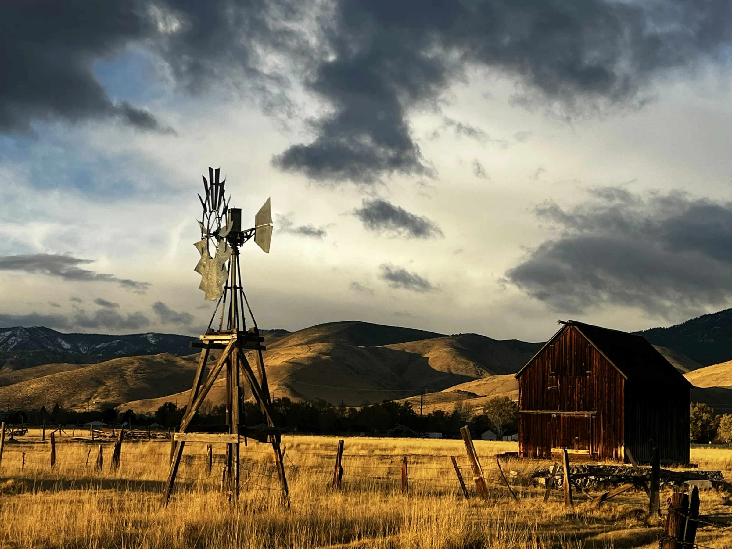 Ranch fence line at sunrise, Carson Valley